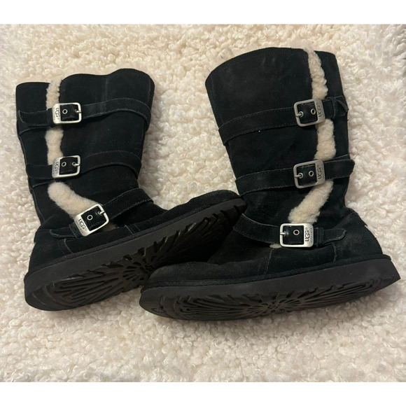 Ugg Black Suede Boots With Buckles and Zipper Closure  S5 - Picture 2 of 10